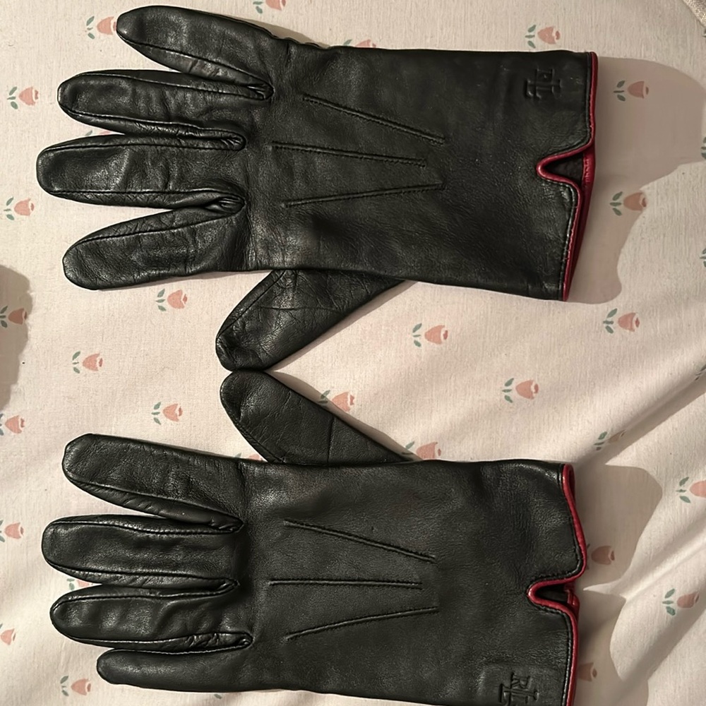 Ralph Lauren ladies black leather gloves lined with polyester, XL